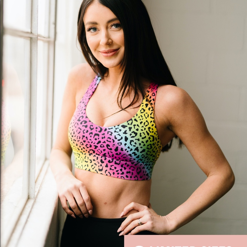 Zyia Rainbow Leopard Light n Tight Strappy Bra